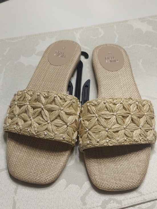 Time and Tru Shoes - Time & Tru NWT Women's Raffia Flat Slide Sandals Tan Size 8M & 9M Coquette